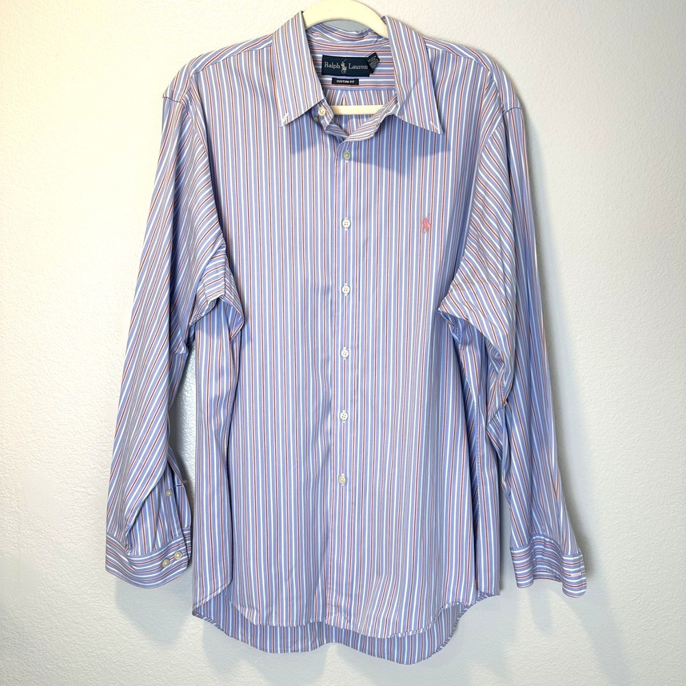 Ralph Lauren Men's 17.5- 34/35 Button Shirt‎ Long Sleeve Striped Blue